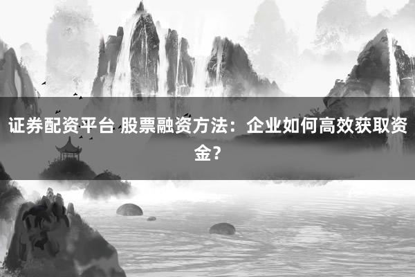 证券配资平台 股票融资方法：企业如何高效获取资金？