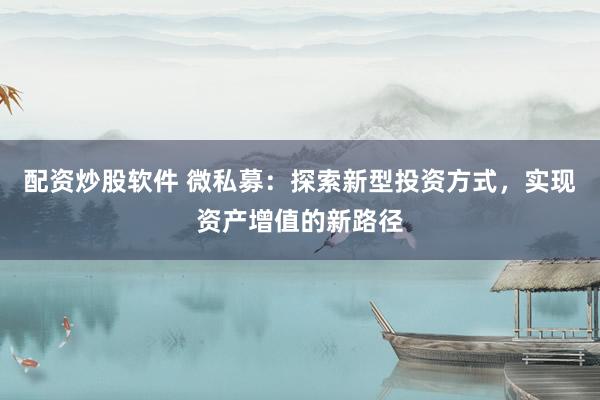 配资炒股软件 微私募：探索新型投资方式，实现资产增值的新路径