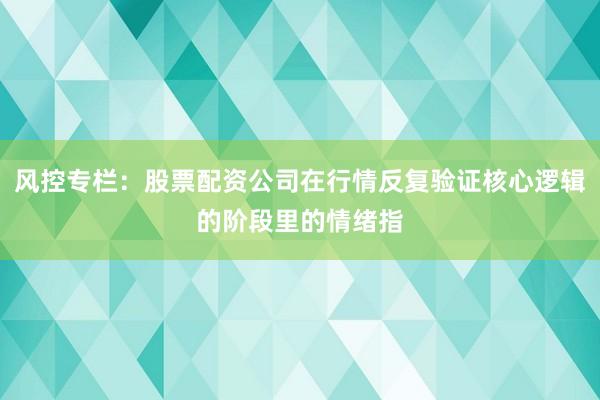 风控专栏：股票配资公司在行情反复验证核心逻辑的阶段里的情绪指