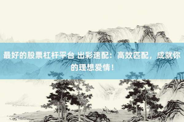 最好的股票杠杆平台 出彩速配：高效匹配，成就你的理想爱情！