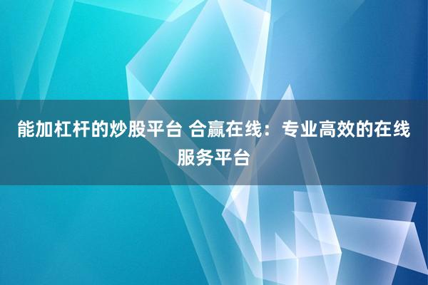 能加杠杆的炒股平台 合赢在线：专业高效的在线服务平台