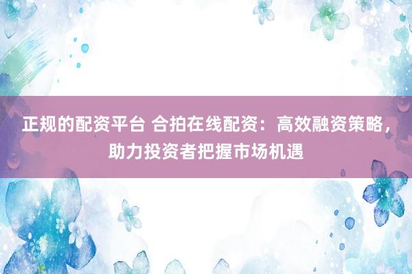 正规的配资平台 合拍在线配资：高效融资策略，助力投资者把握市场机遇