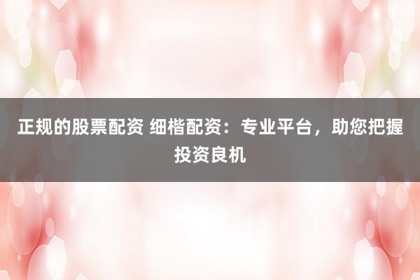 正规的股票配资 细楷配资：专业平台，助您把握投资良机